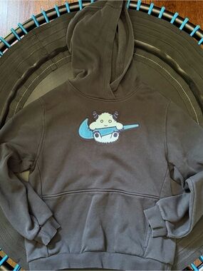 Nike Hoodie in Dark Gray/Light Black with Teal Accent Swoosh, youth XL